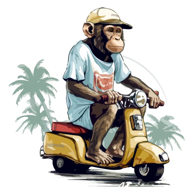 Kiki der Affe auf dem Roller