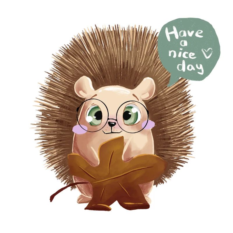 Herbst Igel mit Blatt have a nice day
