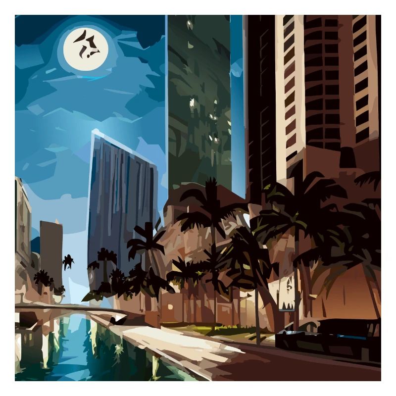 Palm trees in moonlight