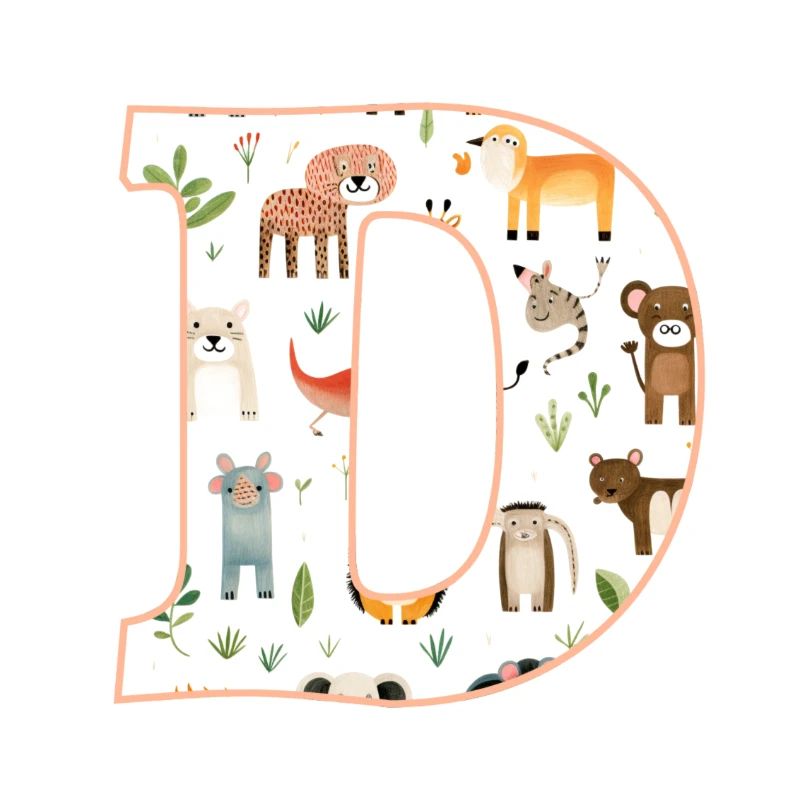 Buchstabe D, Monogramm, Tiermuster