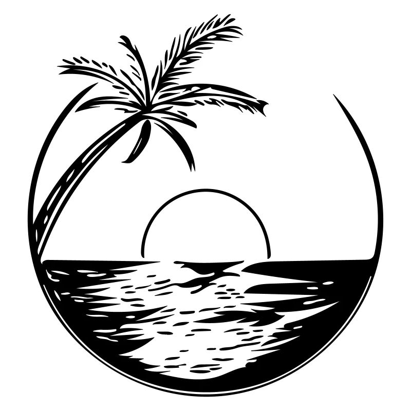 Coucher de soleil avec palme - Vector Style