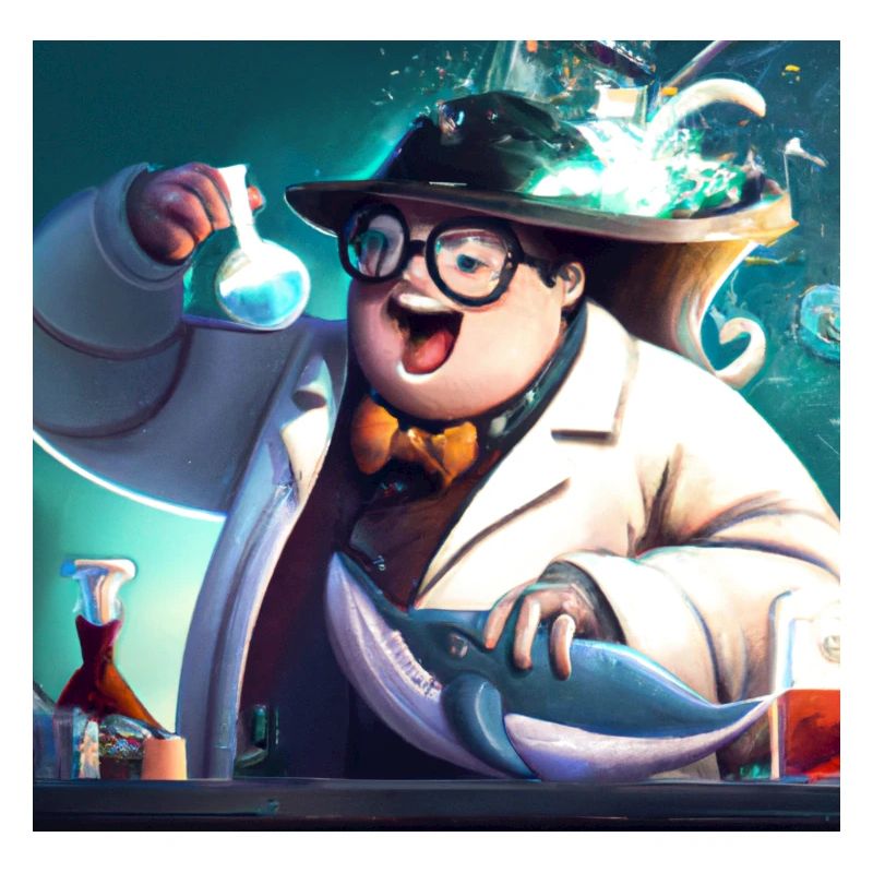 Mad scientist experimenting on a whale