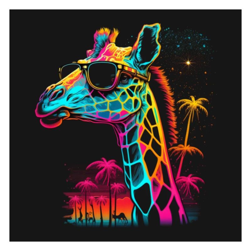Giraffe mit Neonfarben, Synthwave / 80er Jahre