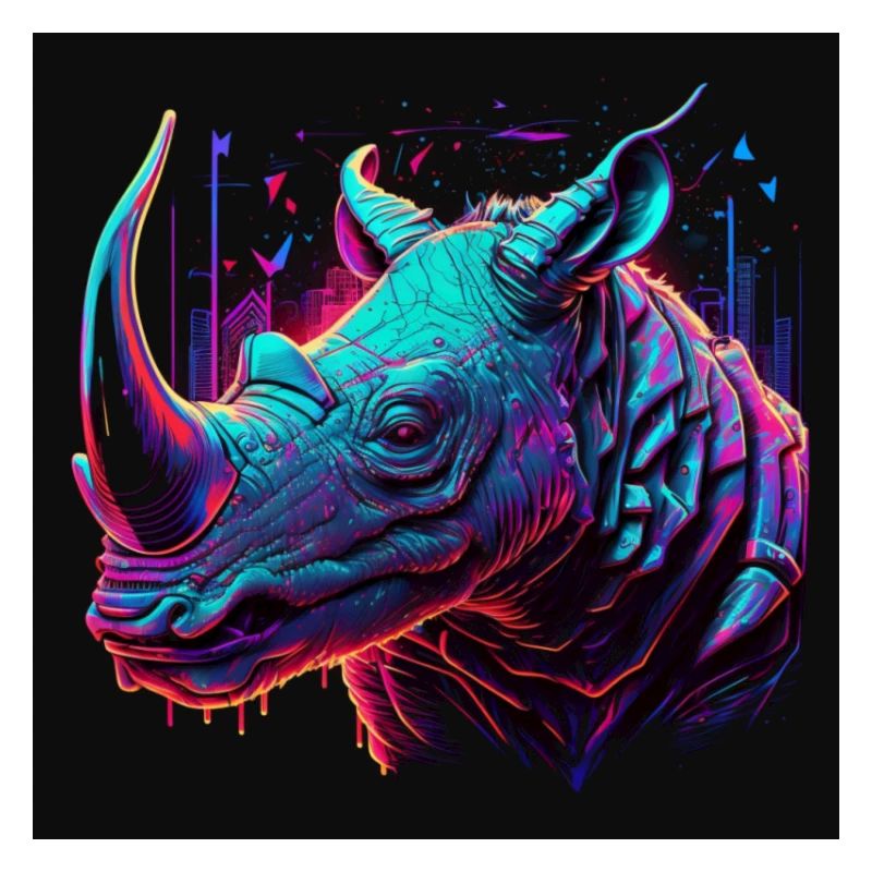 Nashorn mit Neonfarben, Synthwave / 80er Jahre