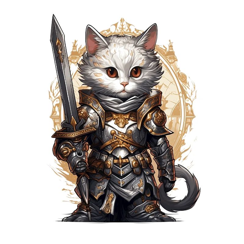Chat en équipement de chevalier avec épée longue, AI Gen