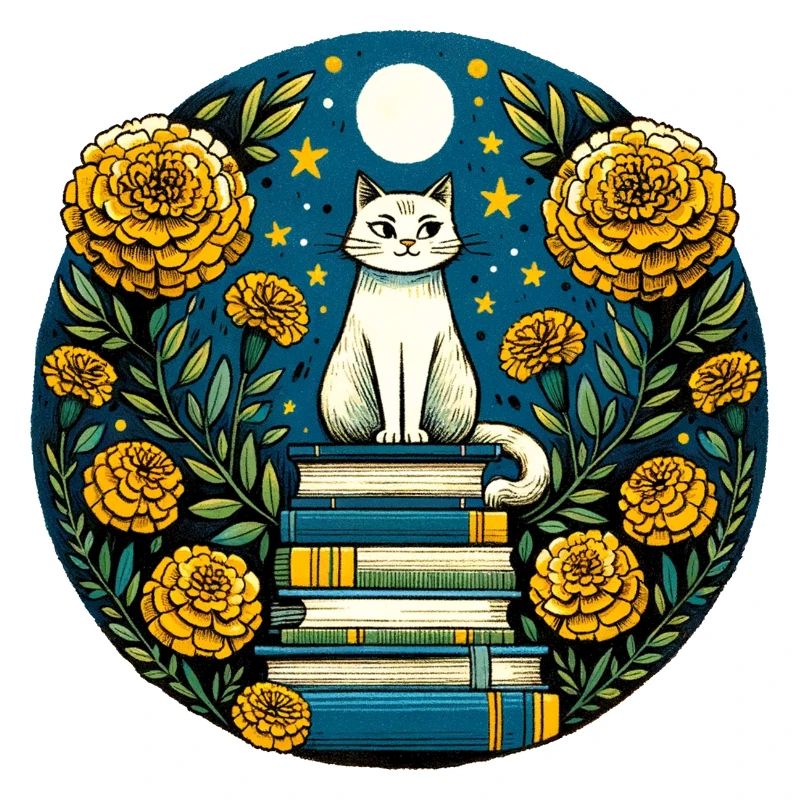 Buchsüchtige weiße Katze