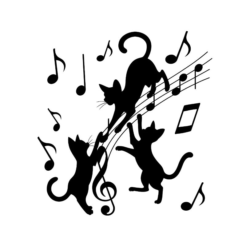 Black cats pattern playing with musical note