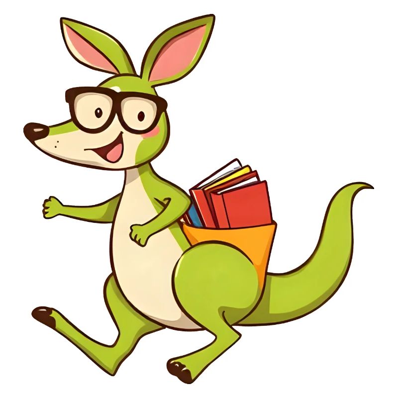 Cute Kangaroo Reading Book with Glasses
