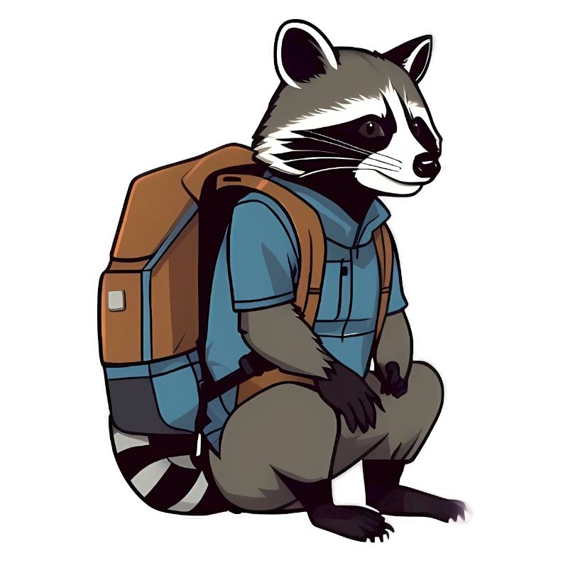 Wandernder Waschbär mit Rucksack