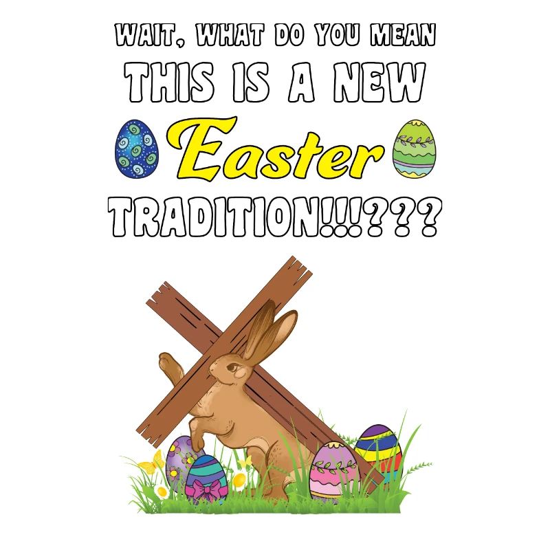 Easter, surprised easter rabbit with wooden cross