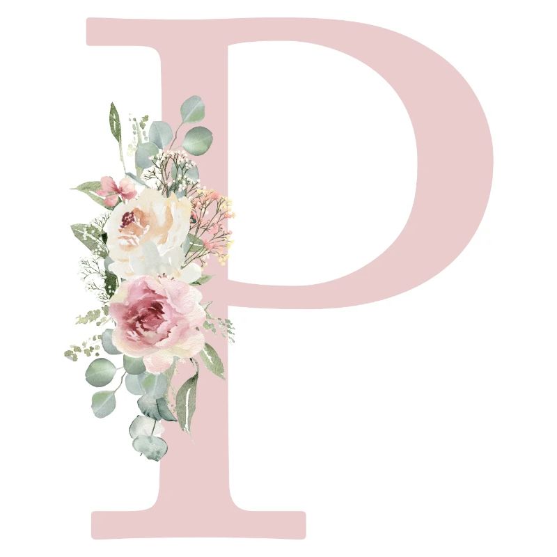 P| Monogramm | Eukalyptus-Pastell-Blumen-Blau