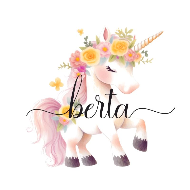 Berta! Einhorn-Blumen Design, personalisierbar