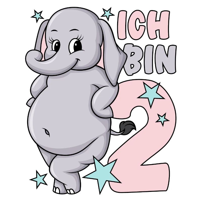 2. Geburtstag Mädchen süßer Elefant Ich bin 2