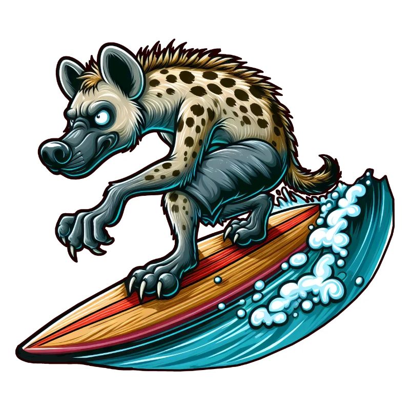 Surfende Hyäne auf dem Surfbrett