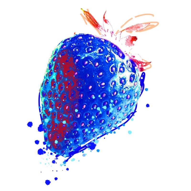 Erdbeere, blau, popart, artwork,blaue erdbeere