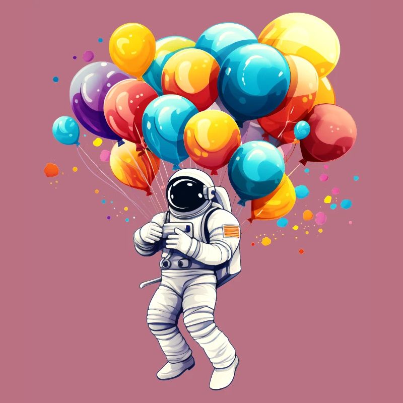 Astronaut with balloons, outer space, illustration,