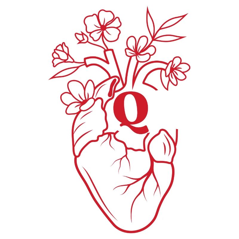 Buchstabe Q Herz Rote Blumen Anatomie