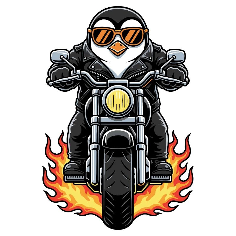 Cool Biker Penguin Motorcycle Flames