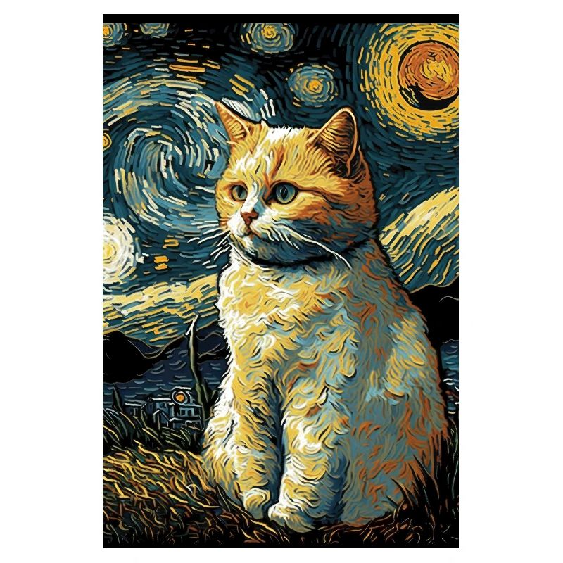 Katze Van Gogh Style Cool Bunt Nachthimmel Sterne