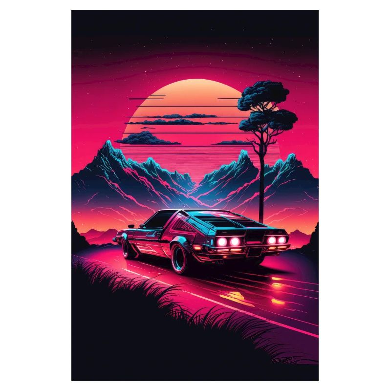 Synthwave Country Car Retro Sun Palms