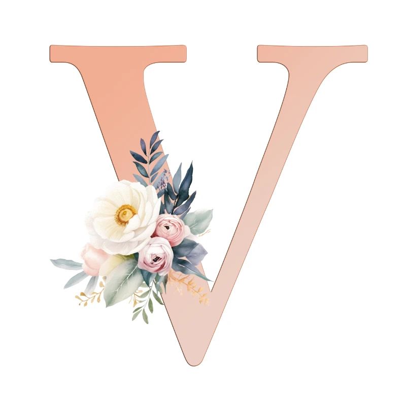 V Monogram, Floral, Boho