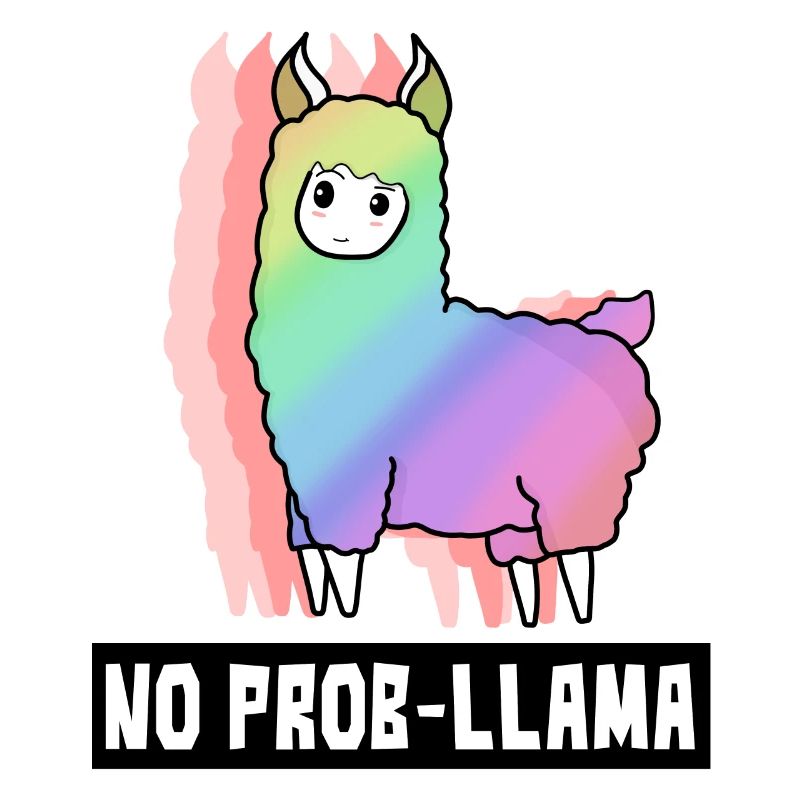 No Prob-llama LLama Alpaca Funny Rainbow Cute