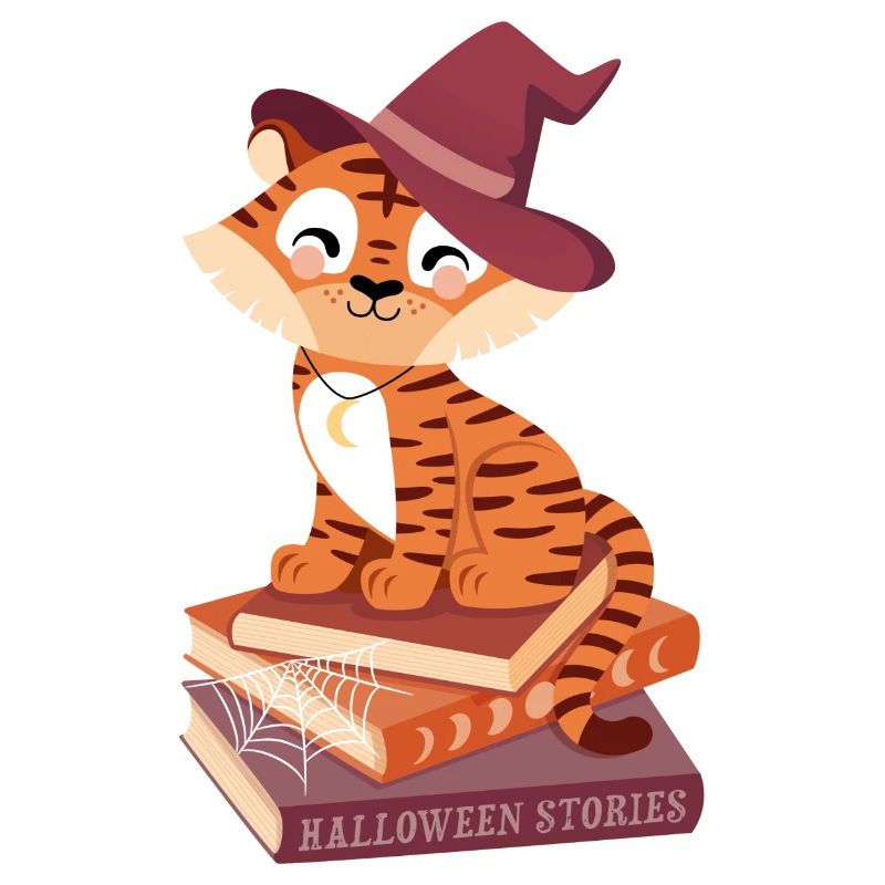 Tiger on Halloween Book Stack