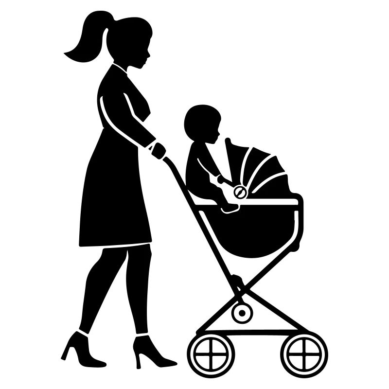 Maman poussette bébé