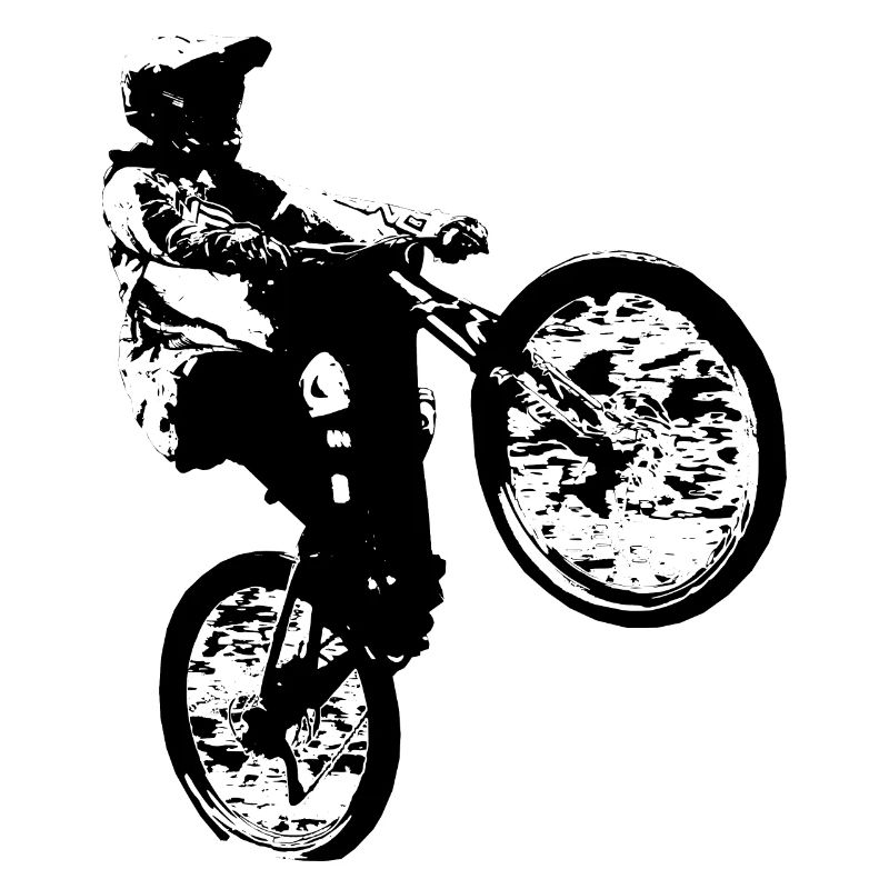 Mountain biker making a wheelie.