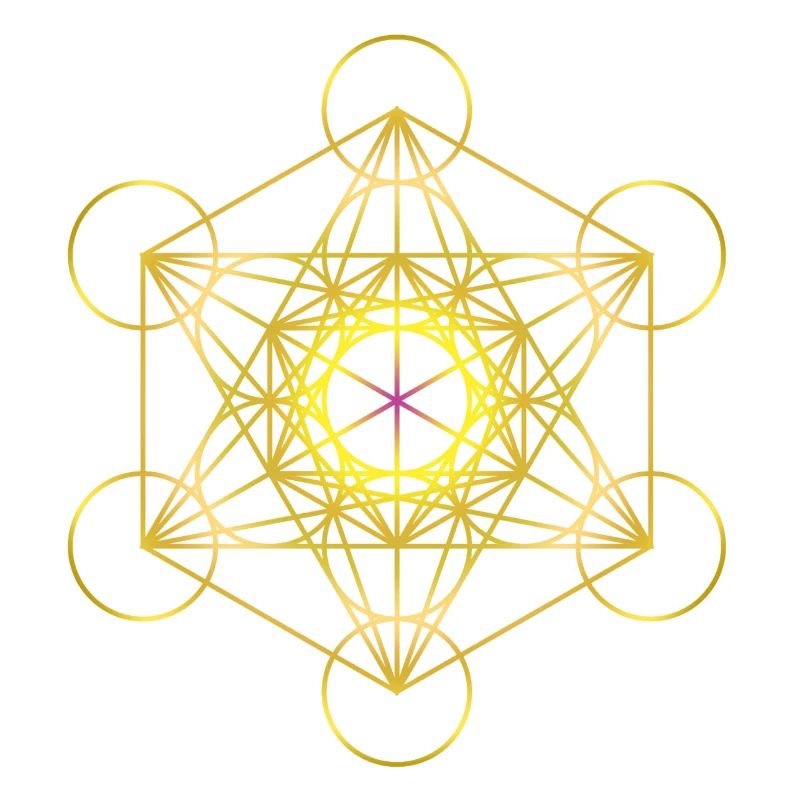Cube de Metatron en or avec un centre rose
