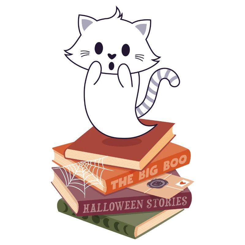 Cat Spirit on Halloween Book Stack