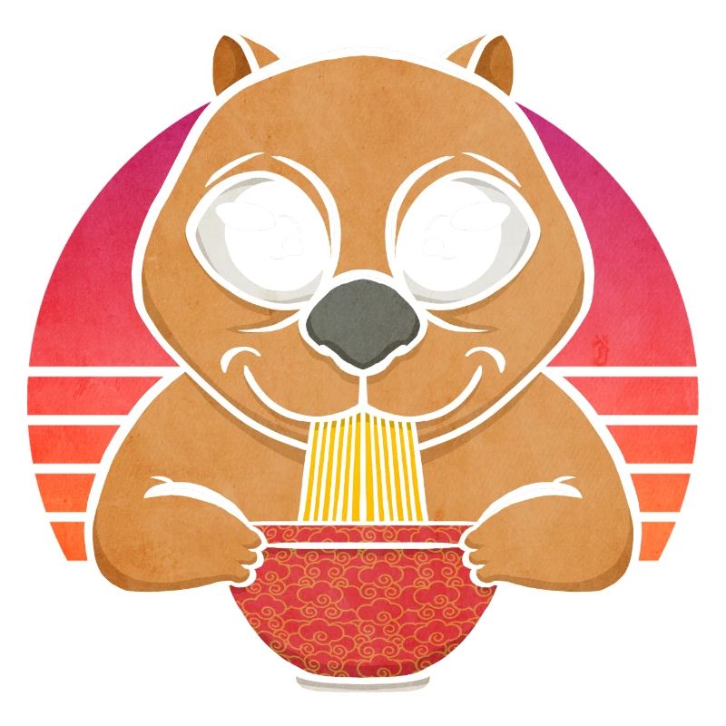 Wombat mangeant des nouilles ramen, mignon