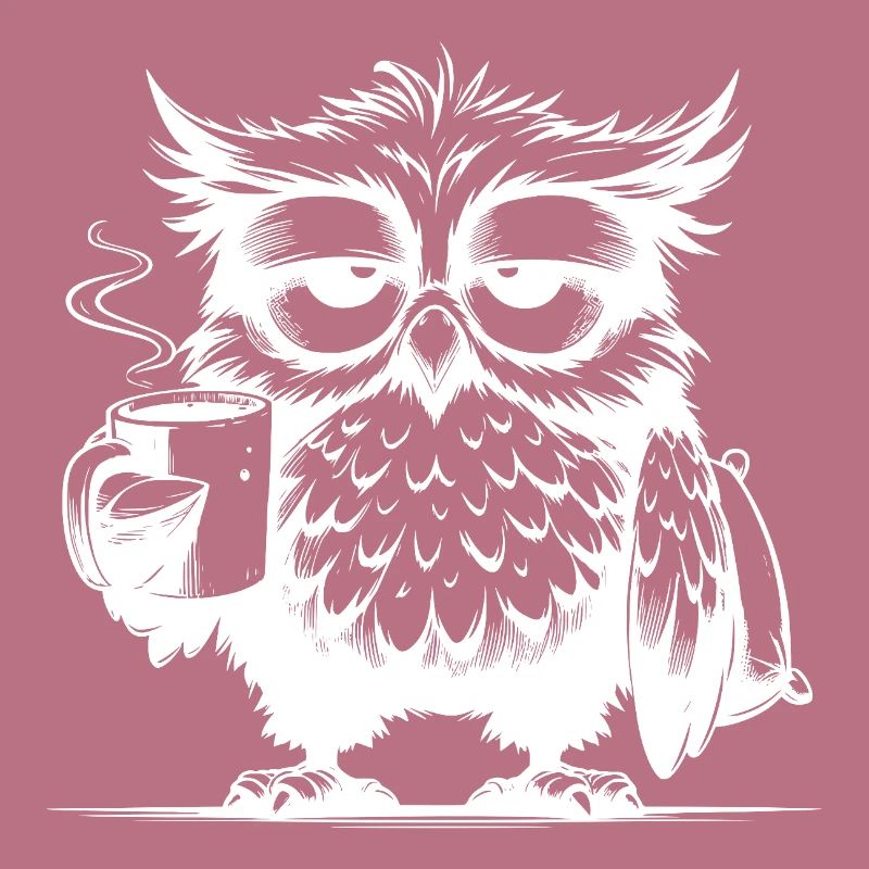 Lustige müde Comic Eule mit Kaffee Defizit