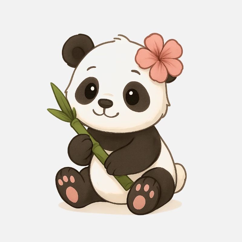 Mignon panda ours avec feuille d’hibiscus