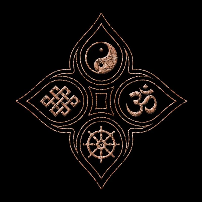 Yin Yang Steinrelief mit Om Dharmachakra Knoten