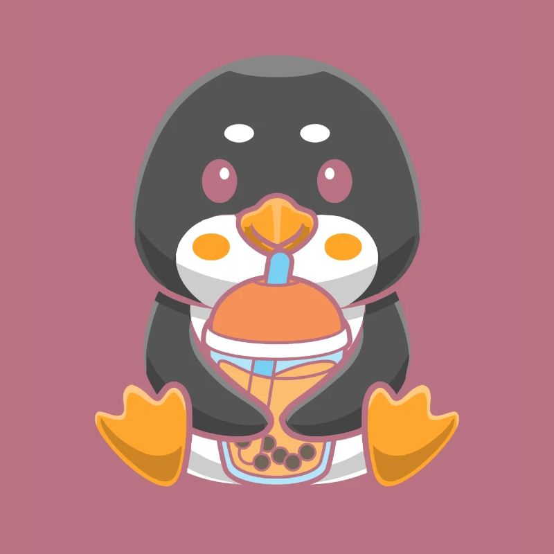 Bubble Milk Tea Penguin drinks Boba Milk Tea