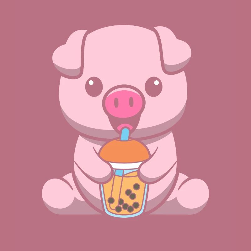 Bubble Milk Tea Pig Drinking Boba Milk Tea