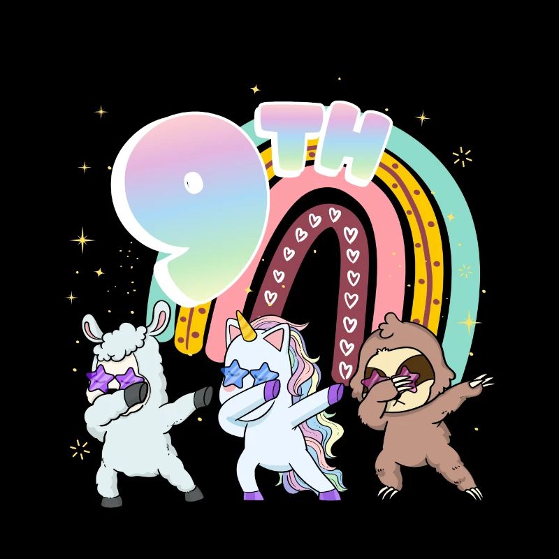 9th Birthday Dabbing Llama Unicorn Sloth | 9.