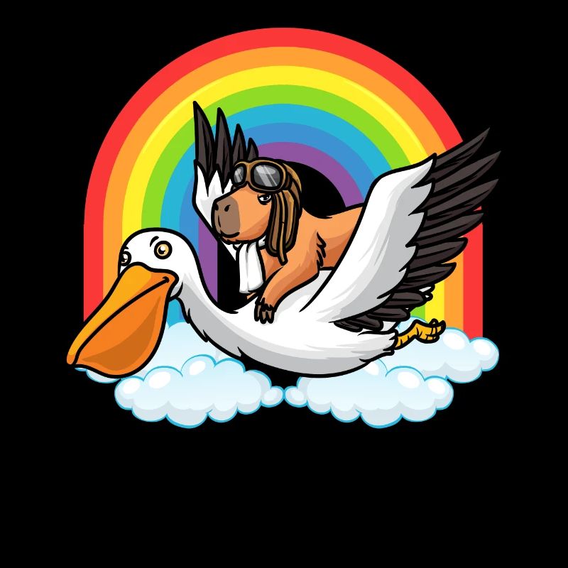Capybara With Pelican Fly Rodent Funny