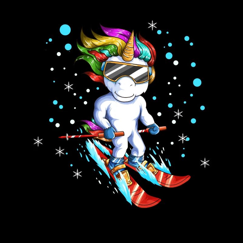 Skiurlaub Reise Snowboardfahren Einhorn Märchen