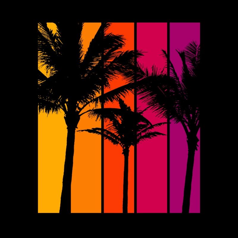 Vintage Palm Trees Beach Coucher de soleil