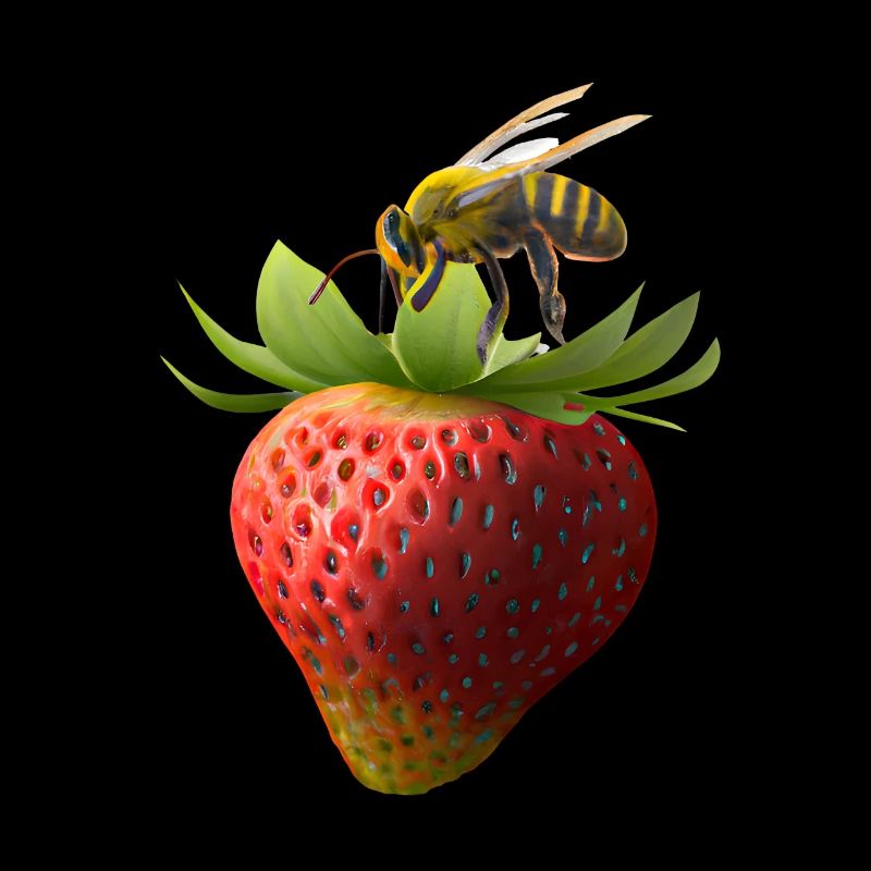 Flying bee with strawberry