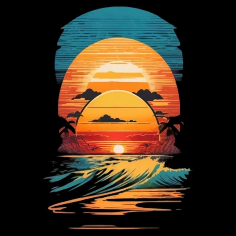 retro sunset waves