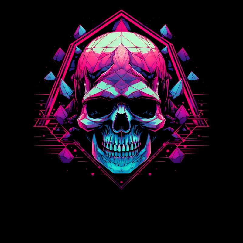 Polygone Synthwave Vaporwave Skull