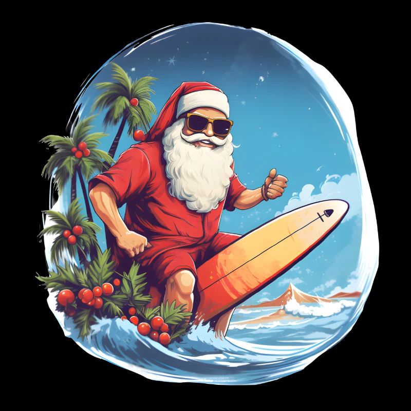 Santa oder Weihnachtsmann mit Brille am Surfen