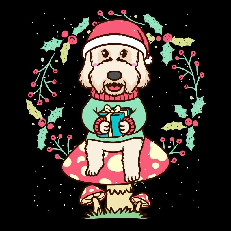 Labradoodle Hund Auf Pilz Weihnachtskranz