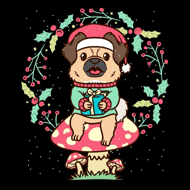 Tibet-Spaniel Hund Auf Pilz Weihnachtskranz