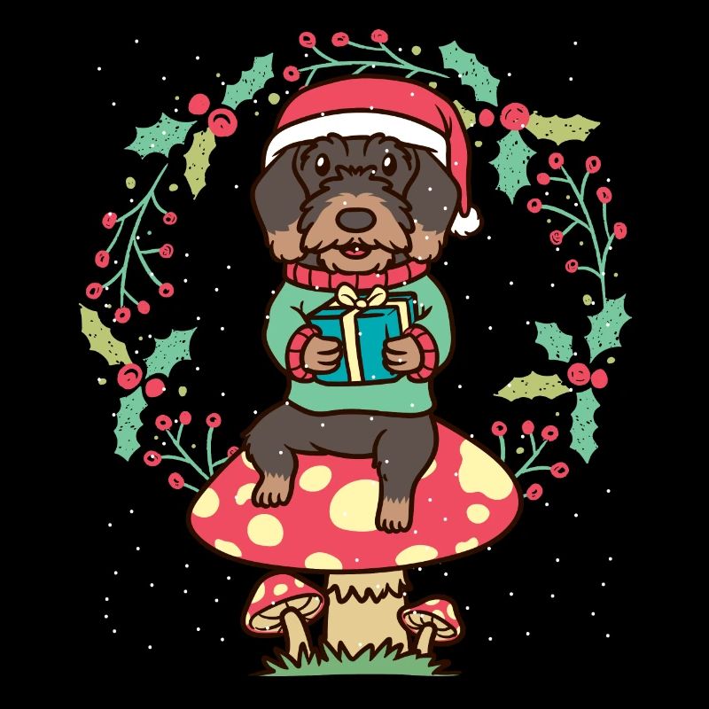 Rauhaardackel Hund Auf Pilz Weihnachtskranz