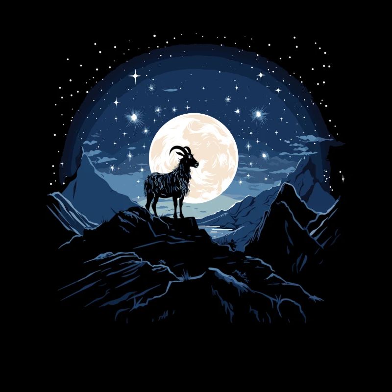 Starry Night Goat Silhouette Constellation Design