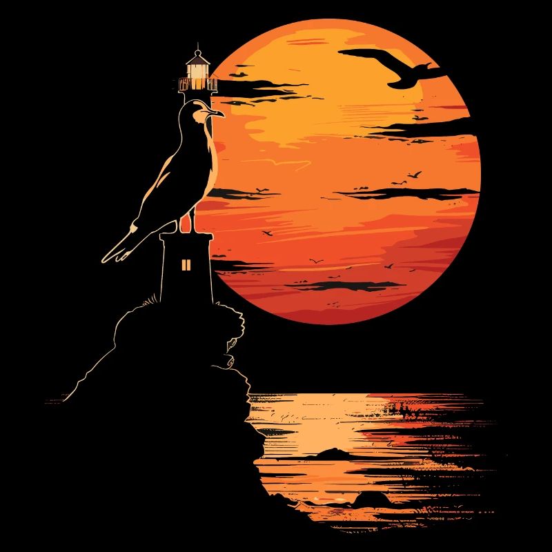 Mouette Oiseau De Mer Phare Coucher De Soleil
